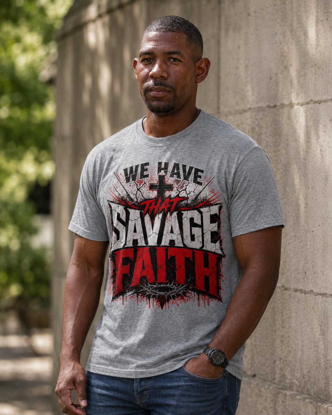 Christian Shirt – We Have That Savage Faith Graphic Tee